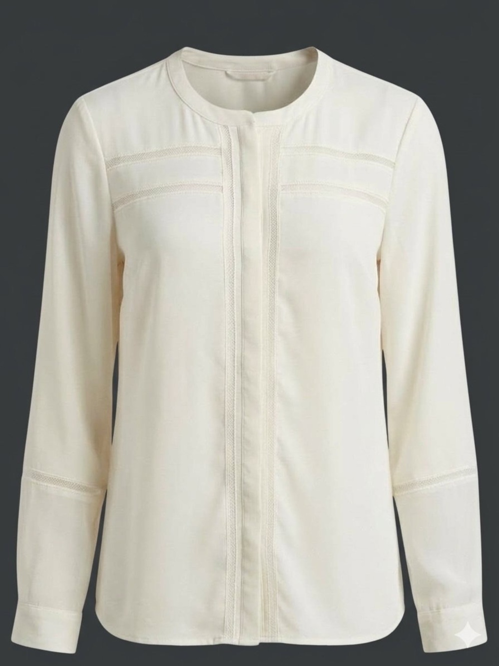 Ann Taylor Cream Lace Trim Long Sleeve Blouse Top Ivory Women's Size M